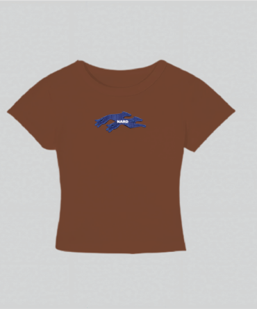 Embroidery Twin Dog Crop Top Brown