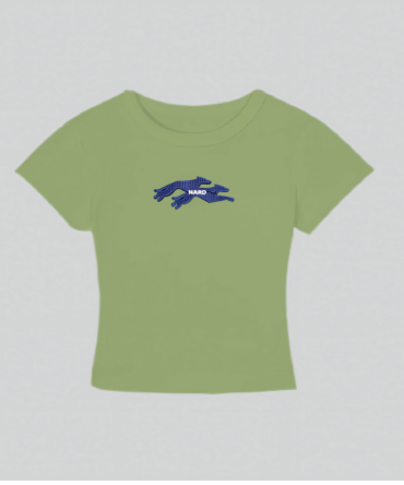 Embroidery Twin Dog Crop Top Green
