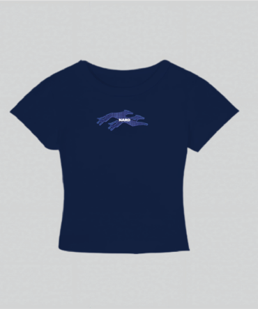 Embroidery Twin Dog Crop Top Navy Blue