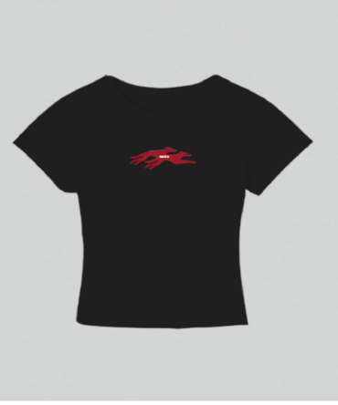 Embroidery Twin Dog Crop Top Black