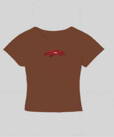 Embroidery Twin Dog Crop Top Brown