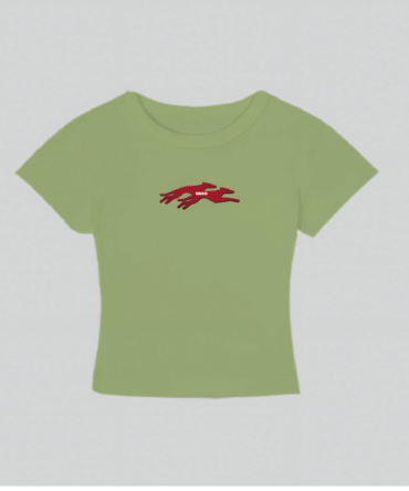 Embroidery Twin Dog Crop Top Green
