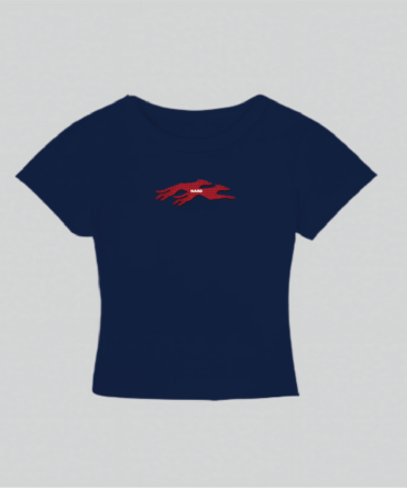Embroidery Twin Dog Crop Top Navy Blue