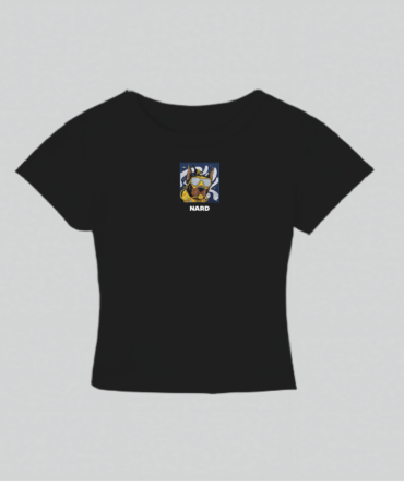Embroidery Scuba Dog Crop Top Black