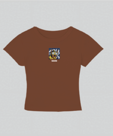 Embroidery Scuba Dog Crop Top Brown