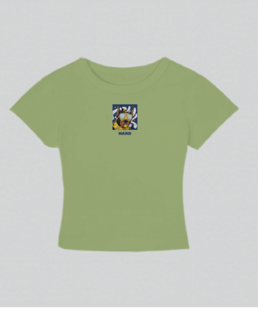 Embroidery Scuba Dog Crop Top Green