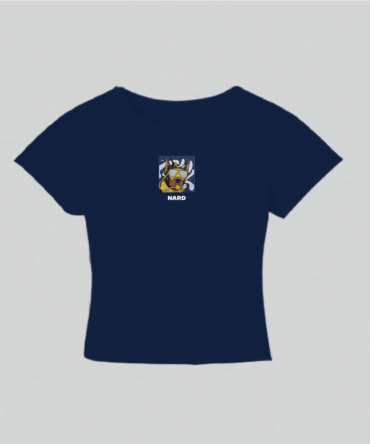 Embroidery Scuba Dog Crop Top Navy Blue