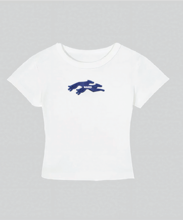 Embroidery Twin Dog Crop Top White
