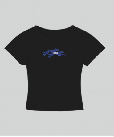 Embroidery Twin Dog Crop Top Black