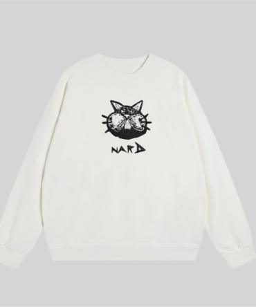 White Embroidery Static Cat Sweatshirt