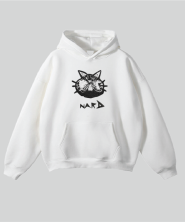 White Embroidery Static Cat Hoodie