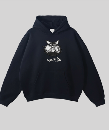 Black Embroidery Static Cat Hoodie