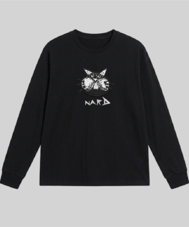 Black Embroidery Static Cat Long Sleeve T-Shirt