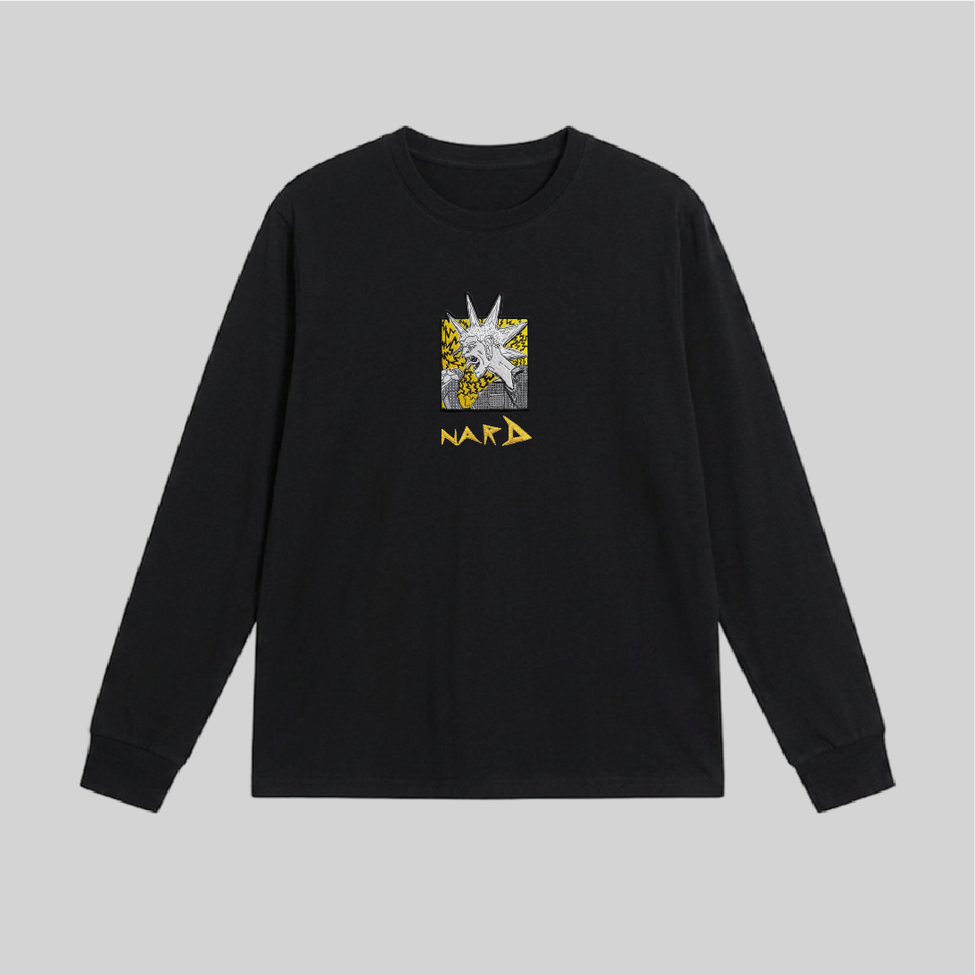 Black Embroidery Static RockStar Long Sleeve T-Shirt