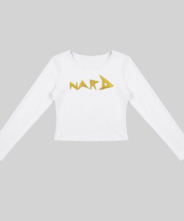 White Embroidery Static NARD Long Sleeve Fitted Crop Top