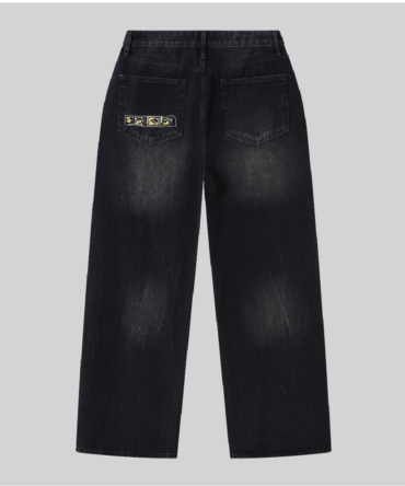Men Black Embroidery Static Vision Jeans