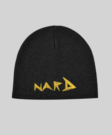 Black Embroidery Static Nard Cuffless Beanie