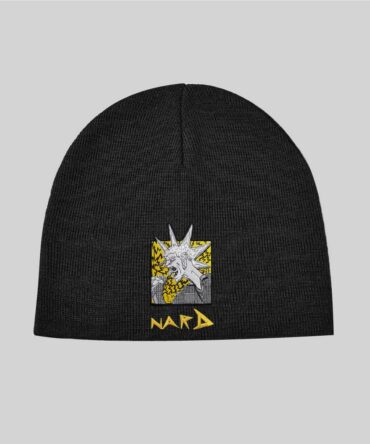 Black Embroidery Static Rockstar Cuffless Beanie