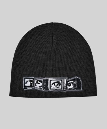 Black Embroidery Static Vision Cuffless Beanie