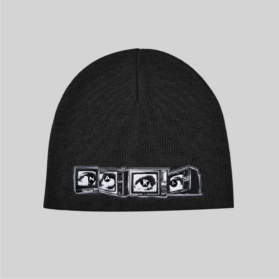 Black Embroidery Static Vision Cuffless Beanie