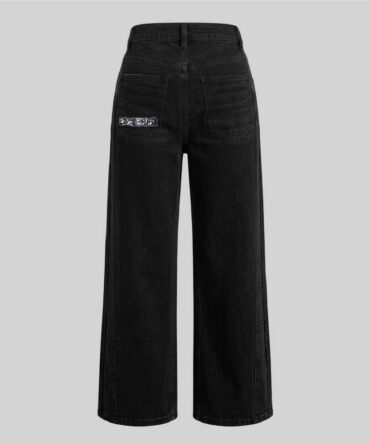 Women Black Embroidery Static Vision Jeans