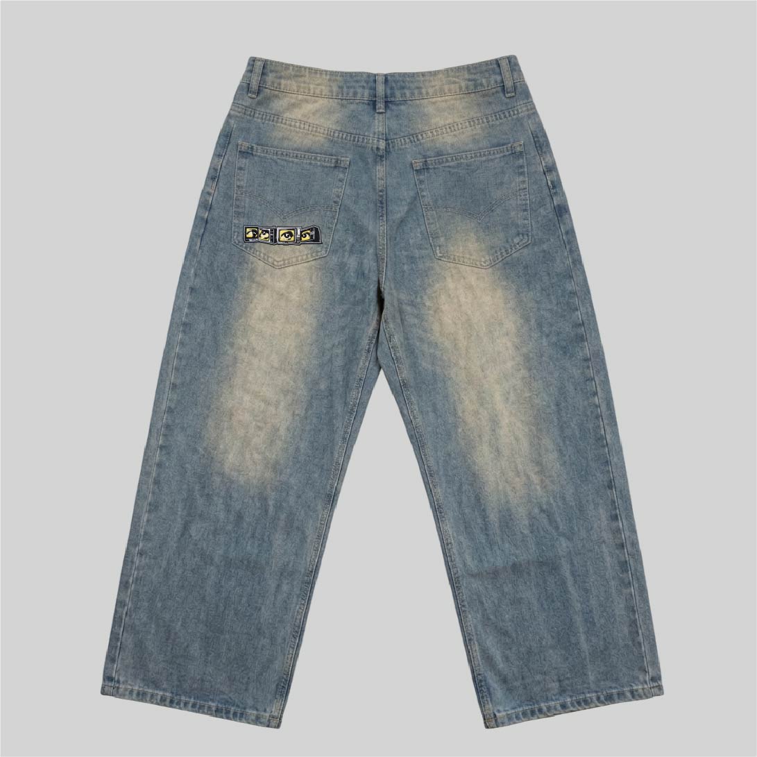 Men's Static Vision Vintage Wash Wide Leg Jeans
