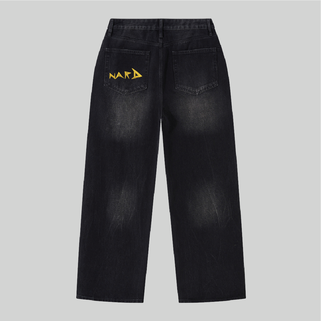 Men Black Embroidery Static Nard Jeans