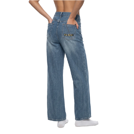 Women Vintage Wash Embroidery Static Vision Jeans - Image 2
