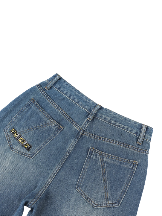 Women Vintage Wash Embroidery Static Vision Jeans - Image 4