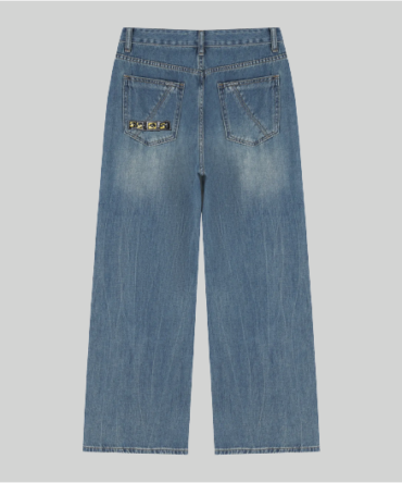 Women Vintage Wash Embroidery Static Vision Jeans