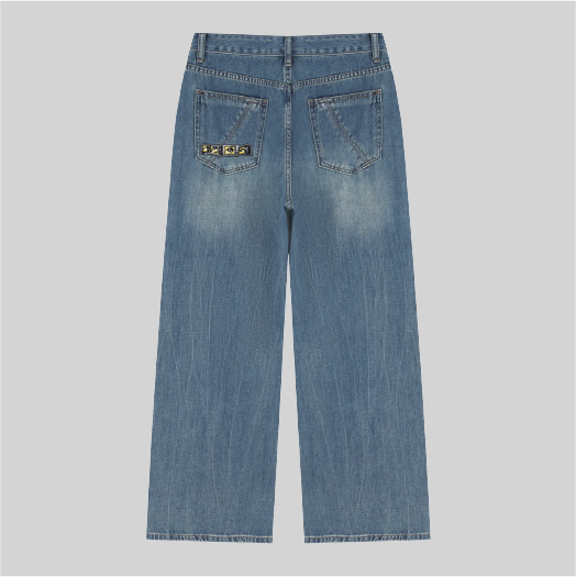 Women Vintage Wash Embroidery Static Vision Jeans